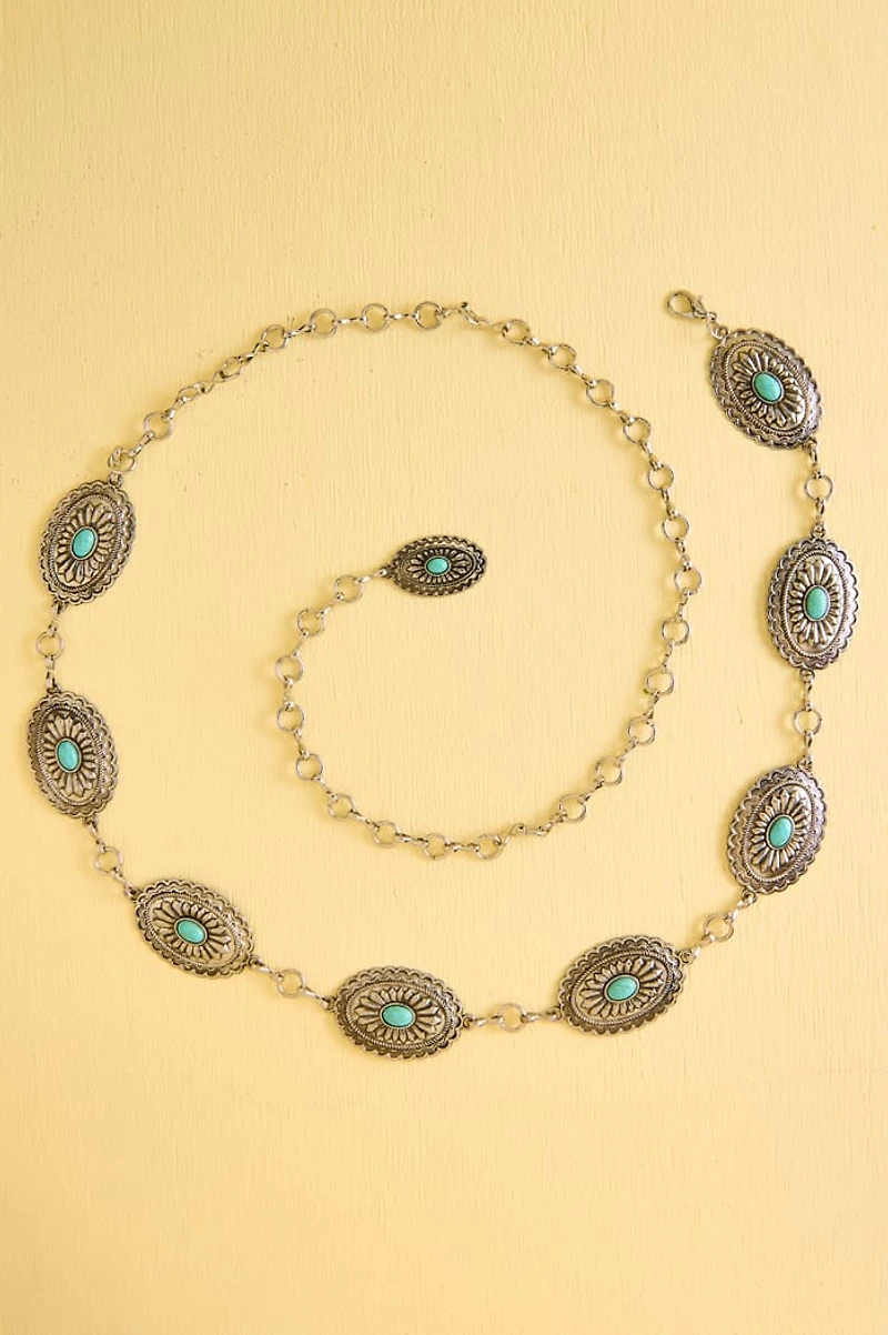 Silver Western Concho Boho Chain Belt