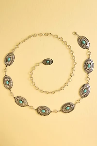 Silver Western Concho Boho Chain Belt