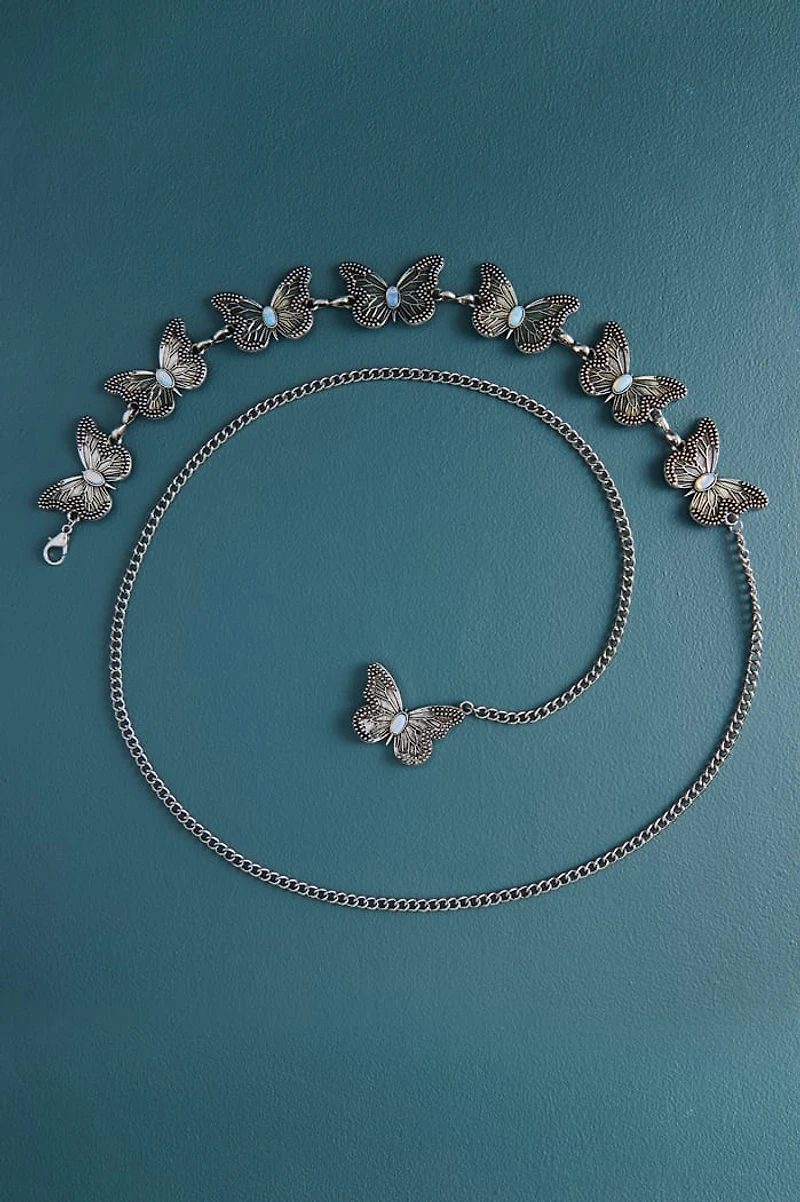 Opalite Silver Butterfly Chain Belt
