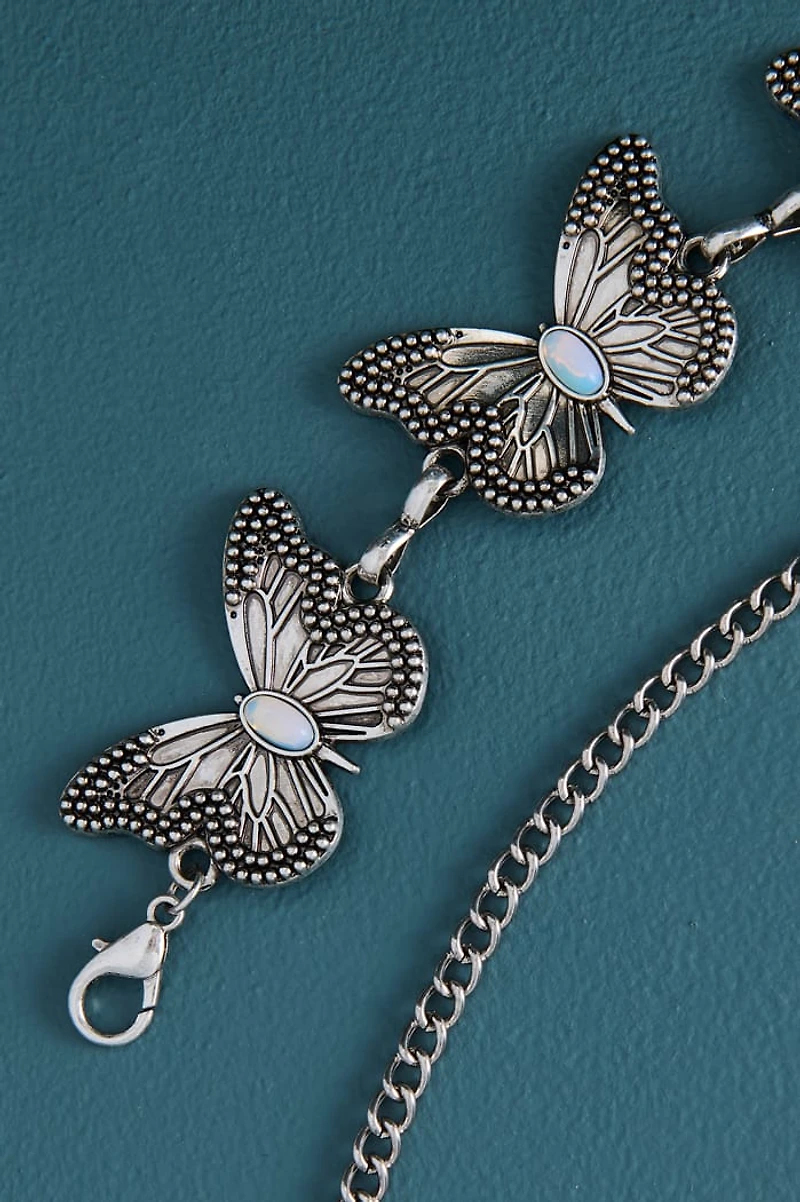 Opalite Silver Butterfly Chain Belt