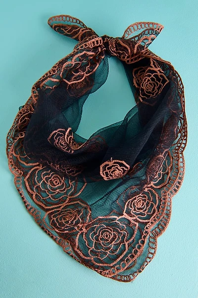 Black Large Boho Sheer Lace Bandana
