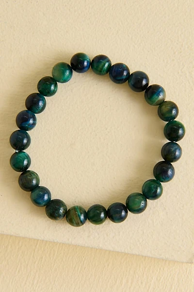 Green Tiger's Eye Aura Bead Stretch Bracelet