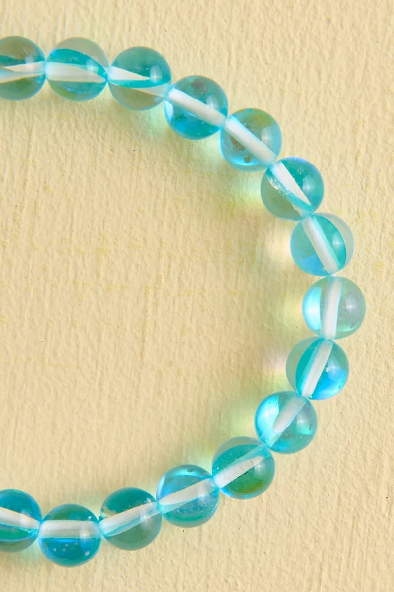 Shiny Blue Aura Bead Stretch Bracelet