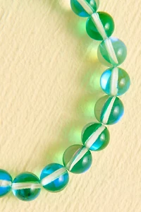 Shiny Green Aura Bead Stretch Bracelet