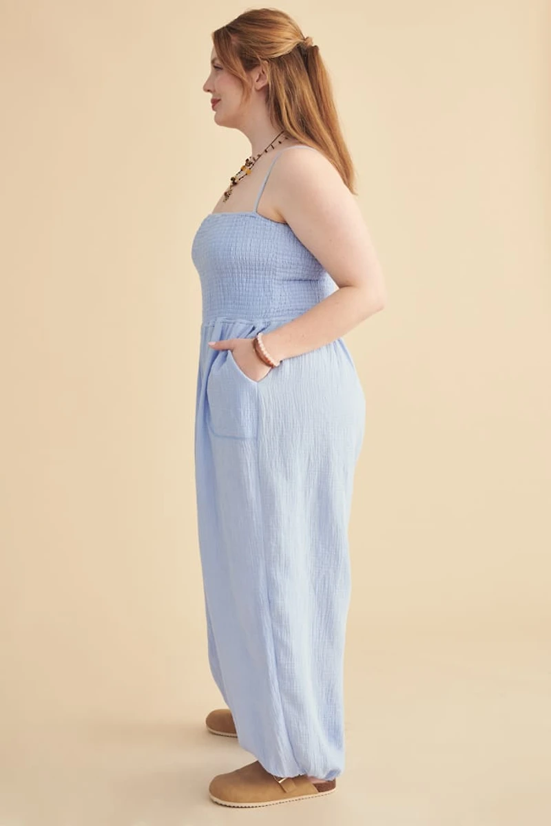 Light Blue Cotton Gauze Jumpsuit