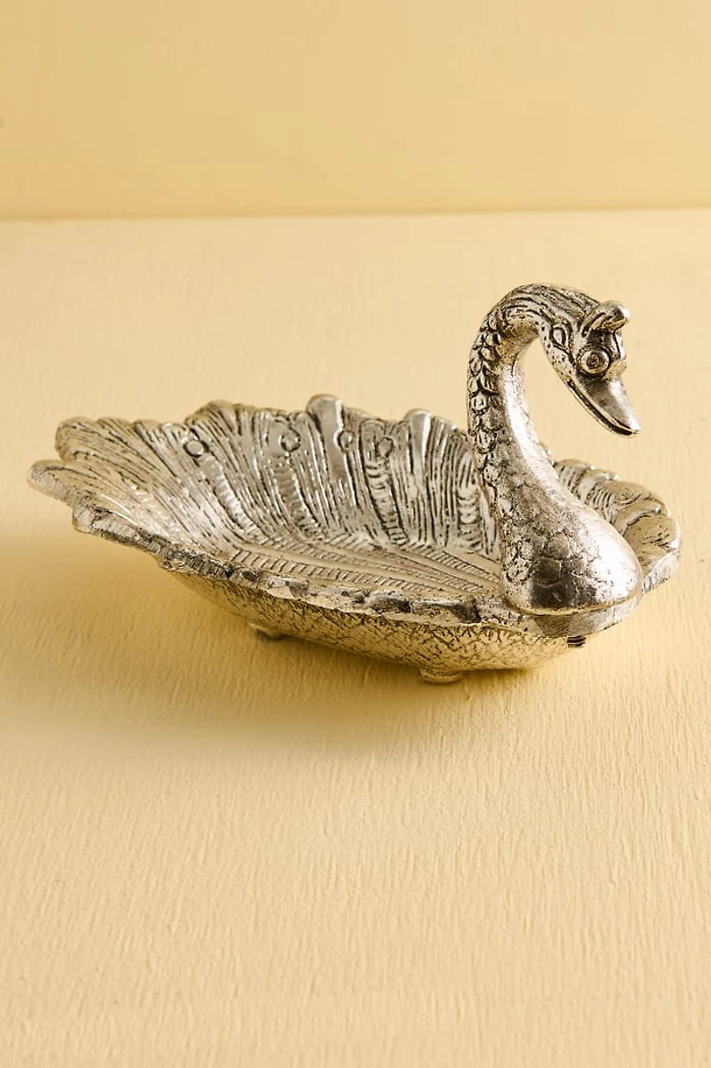 Silver Vintage Swan Metal Catchall Tray