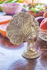 Silver Open Feather Peacock Metal Figurine