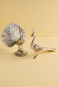 Silver Open Feather Peacock Metal Figurine