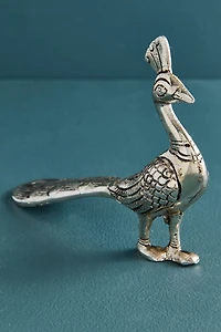 Silver Closed Feather Peacock Metal Figurine