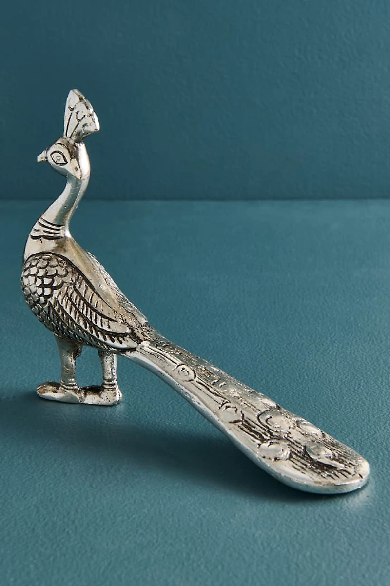 Silver Closed Feather Peacock Metal Figurine