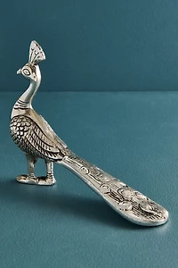 Silver Closed Feather Peacock Metal Figurine