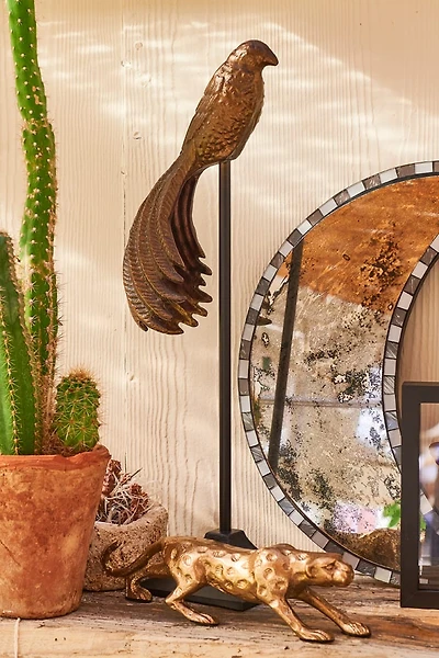 Large Brown Tropical Bird Metal Standing Figurine