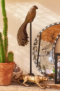 Large Brown Tropical Bird Metal Standing Figurine