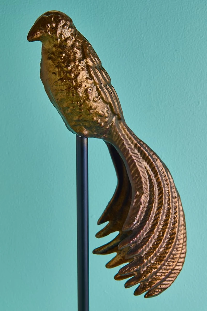 Large Brown Tropical Bird Metal Standing Figurine