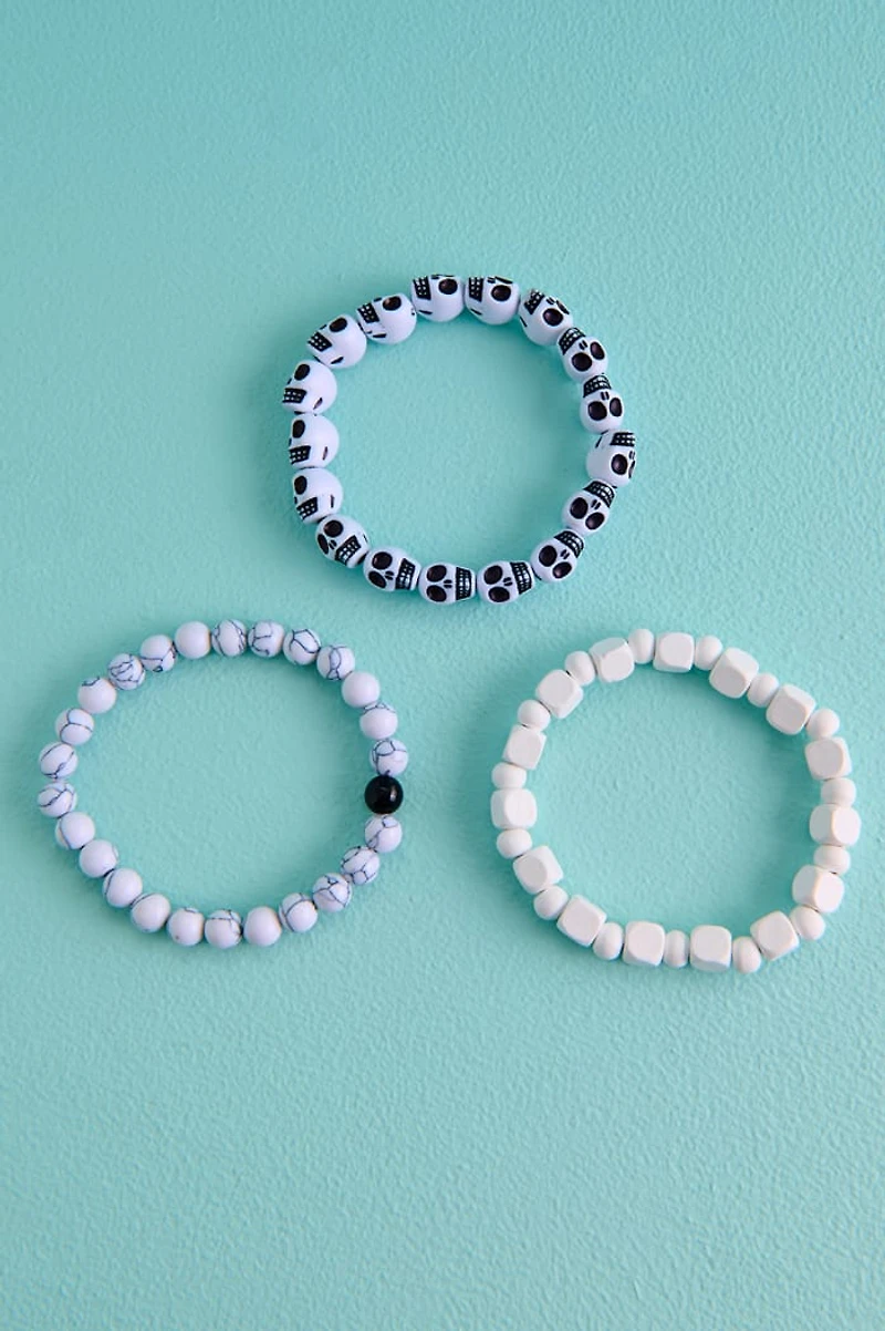 Black and White Skull Stone Bracelet Set