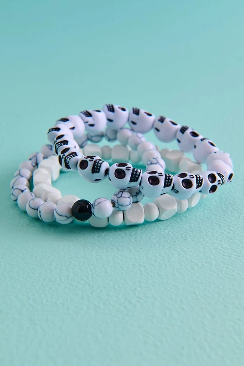 Black and White Skull Stone Bracelet Set