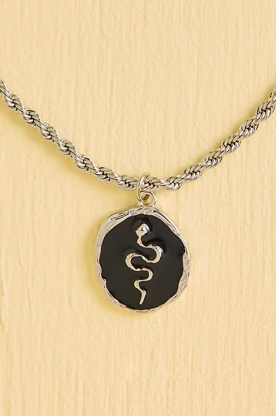 Black Antique Oval Snake Rope Chain Necklace