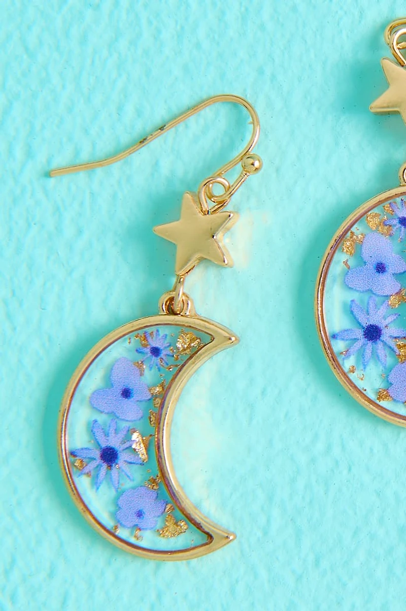 Flowerpress Crescent Moon Gold Earring Set