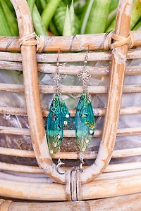 Green Glitter Celestial Fairy Wing Earrings