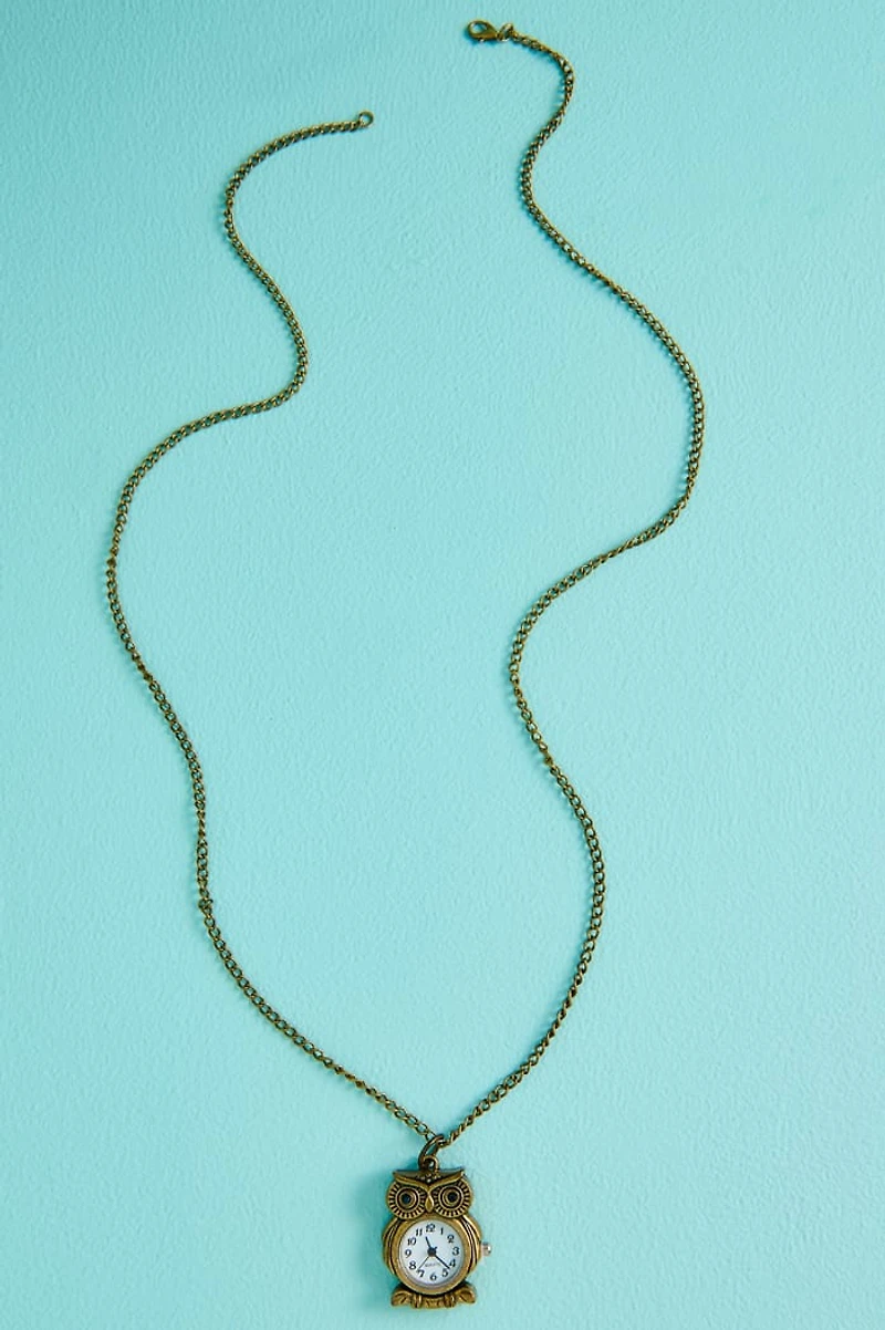 Antique Owl Clock Necklace