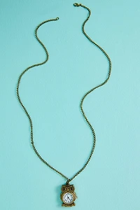 Antique Owl Clock Necklace