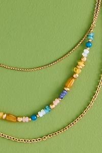 Gold Mixed Pastel Mini Bead Layered Necklace