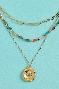Boho Layered Gold Pendant Necklace - Glass Bead Hippie Jewelry | Shop Now