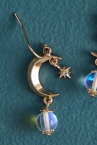 Crescent Moon Blue Aura Bead Dangle Earrings