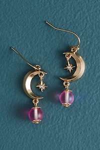 Crescent Moon Clear Aura Bead Dangle Earrings