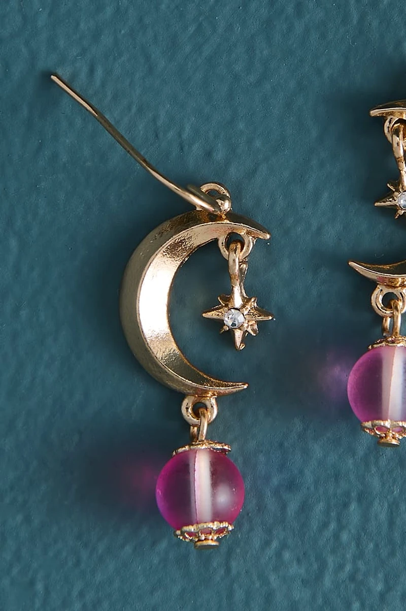 Crescent Moon Clear Aura Bead Dangle Earrings