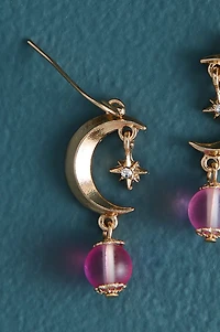 Crescent Moon Clear Aura Bead Dangle Earrings