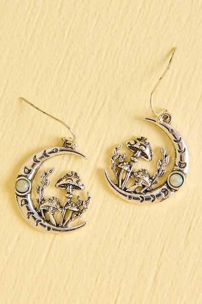 Silver Moonlit Mushroom Garden Earrings