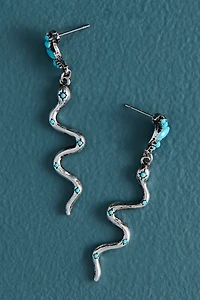 Teal Glass Moon Snake Dangle Earrings