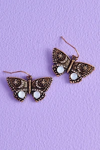 Antique Gold Celestial Moth Dangle Earrings