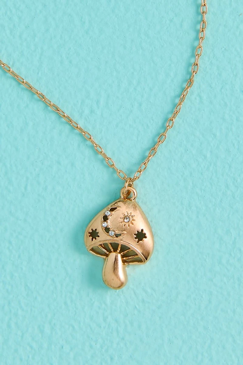 Moonlit Mushroom Rhinestone Necklace - Boho Jewelry Buy Now