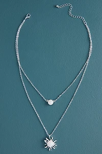 Silver Glitter Sun Layered Necklace