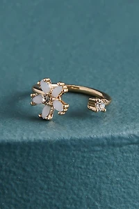 Glass White Daisy Gold Ring
