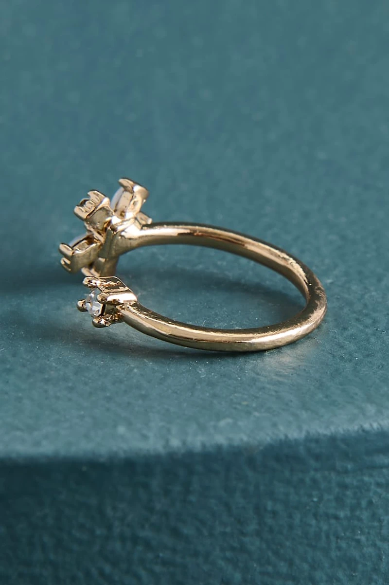 Glass White Daisy Gold Ring