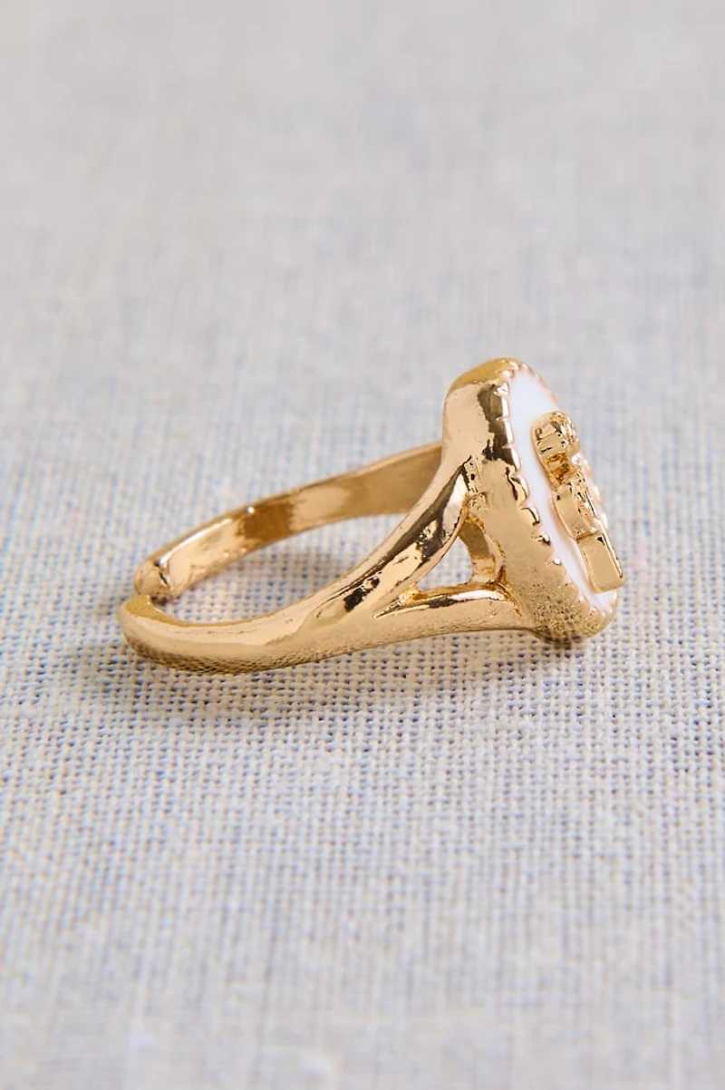 White Antique Oval Rose Ring