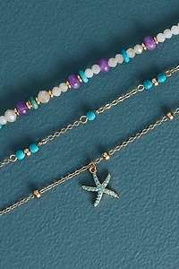 Starfish Mini Glass and Pearl Beaded Anklet Set
