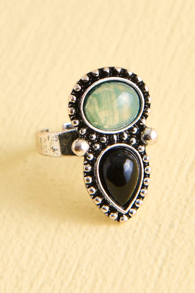 Silver Double Faux Stone Ring