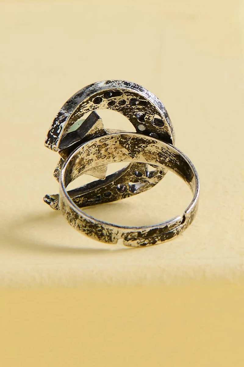 Green Aventurine Celtic Starry Moon Ring