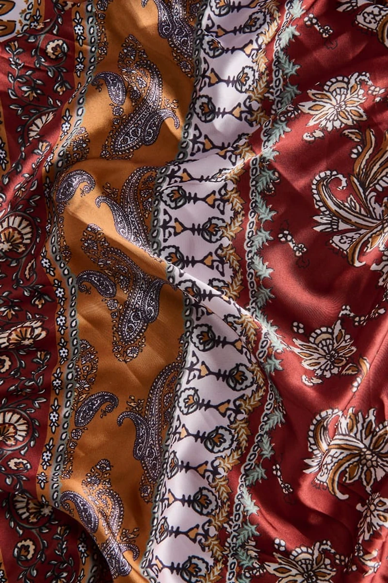 Wine Floral Small Boho Satin Bandana