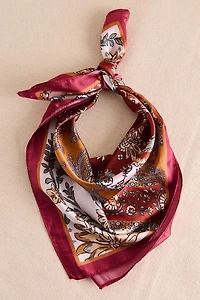Wine Floral Small Boho Satin Bandana