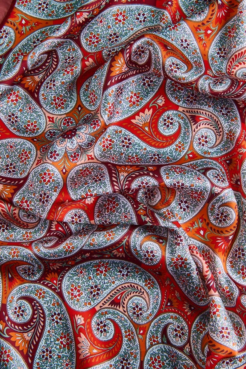 Orange Paisley Large Boho Satin Bandana