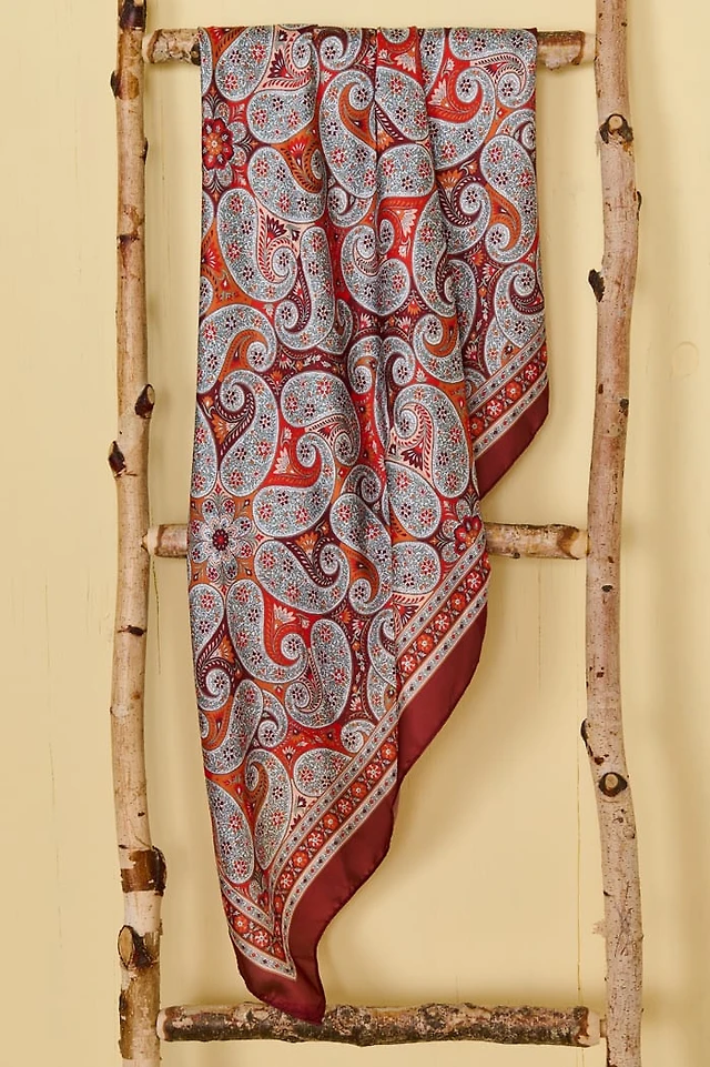 Orange Paisley Large Boho Satin Bandana
