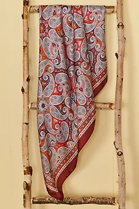 Orange Paisley Large Boho Satin Bandana