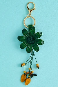 Dark Green Flower Leather Bag Charm