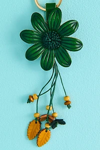 Dark Green Flower Leather Bag Charm