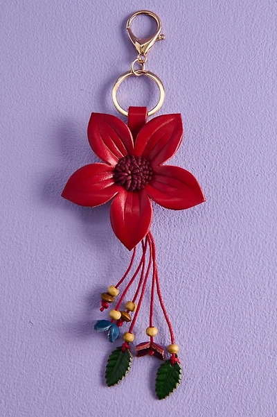 Red Flower Leather Bag Charm